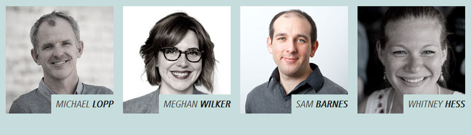 A screenshot of four speakers due to appear at dpm2013. Michael Lopp, Meghan Wilker, Sam Barnes and Whitney Hess