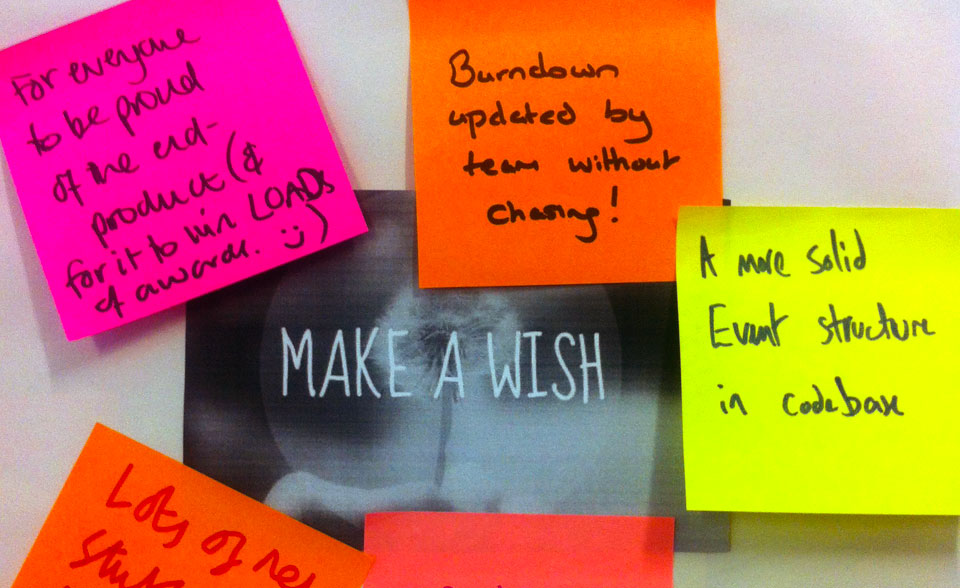 A photo of post-its surrounding a sign saying make a wish