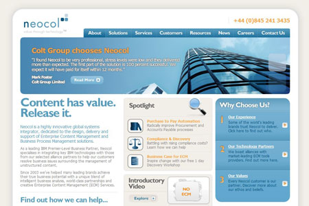 A screenshot of the Neocol website homepage