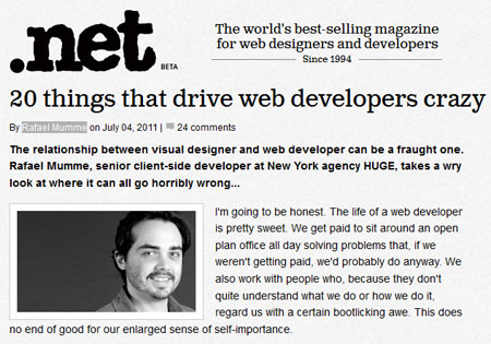 A screenshot of Rafael Mumme's article on .net magazine