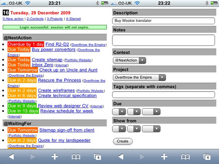 A screenshot of the GTDify iPhone UI as per it's CSS styling
