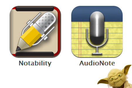 A picture of two iOS app icons with a little Yoda cuddly toy face poking out from the bottom-right corner