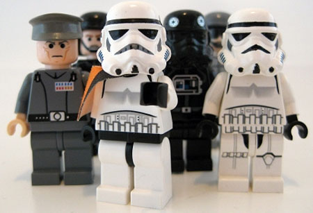 A spoof image of Star Wars Lego figures from the Empire side looking directly at the camera pointing at the viewer