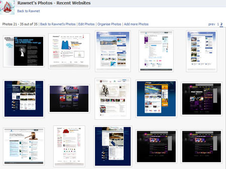 A screenshot of the Rawnet Facebook Recent Websites fan page